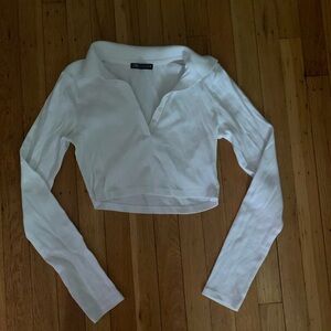 Zara White Long Sleeve Crop Top